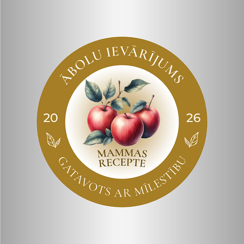 Ābolu ievārījuma uzlīmes burciņām “Mammas recepte” – 60 mm | gaišais fons
