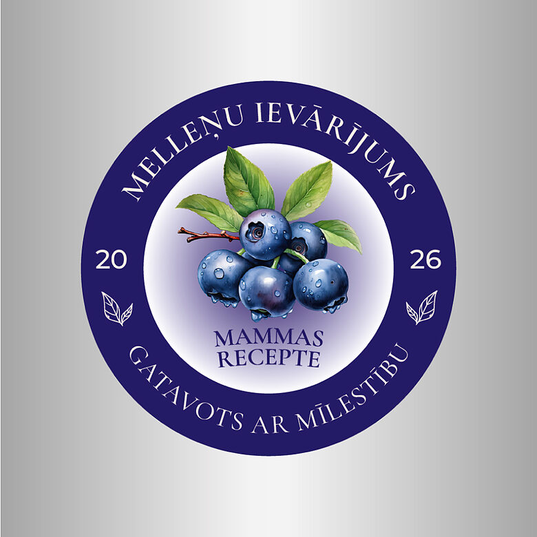 Melleņu ievārījuma uzlīmes burciņām “Mammas recepte” – 60 mm | gaišais fons