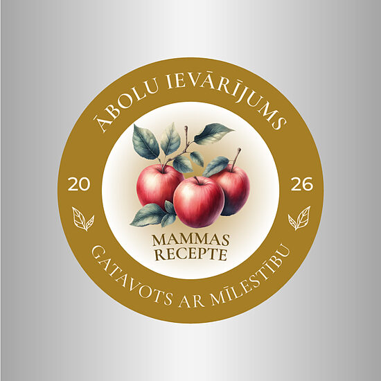 Ābolu ievārījuma uzlīmes burciņām “Mammas recepte” – 60 mm | gaišais fons