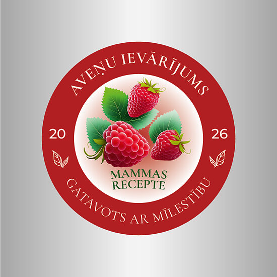 Aveņu ievārījuma uzlīmes burciņām “Mammas recepte” – 60 mm | gaišais fons