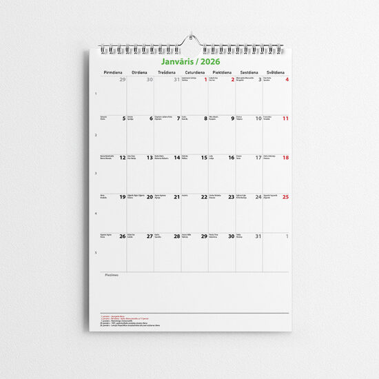 3+ 2026. gada lielais sienas pierakstu kalendārs