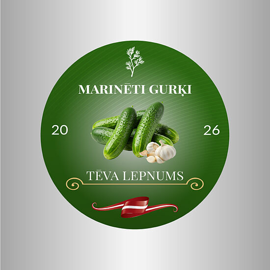 Marinētu gurķu uzlīmes burciņām “Tēva lepnums” – 60 mm