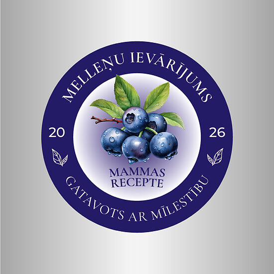 Melleņu ievārījuma uzlīmes burciņām “Mammas recepte” – 60 mm | gaišais fons